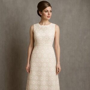 Vintage 60s Pink‎ White Daisy Floral Lace Maxi Dress Boho Cottagecore Wedding